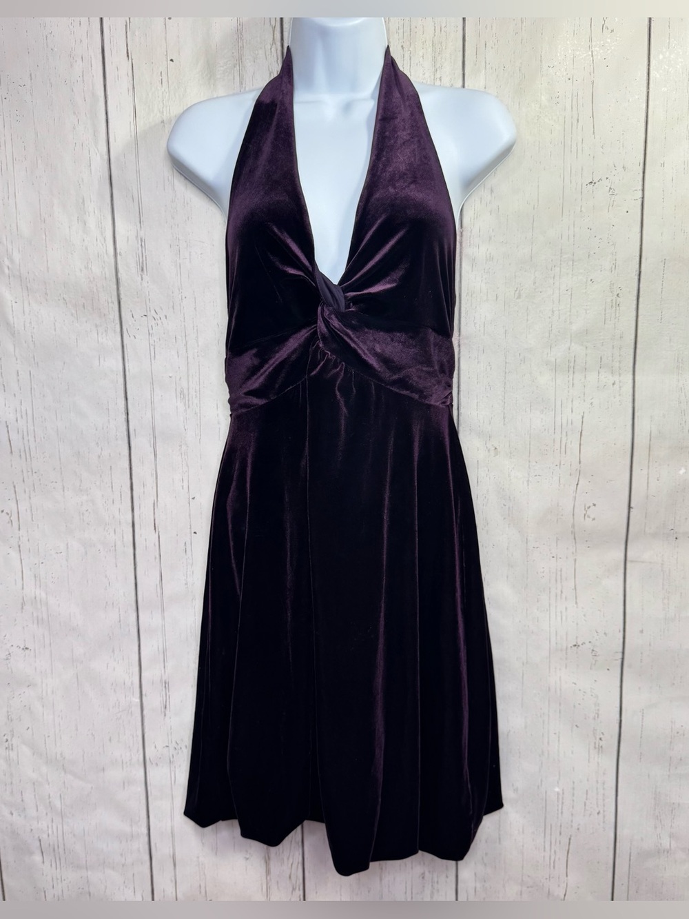London Style Purple Velvet Halter Dress 8P Bubble Hem Y2K Witchy Whimsigoth Glam